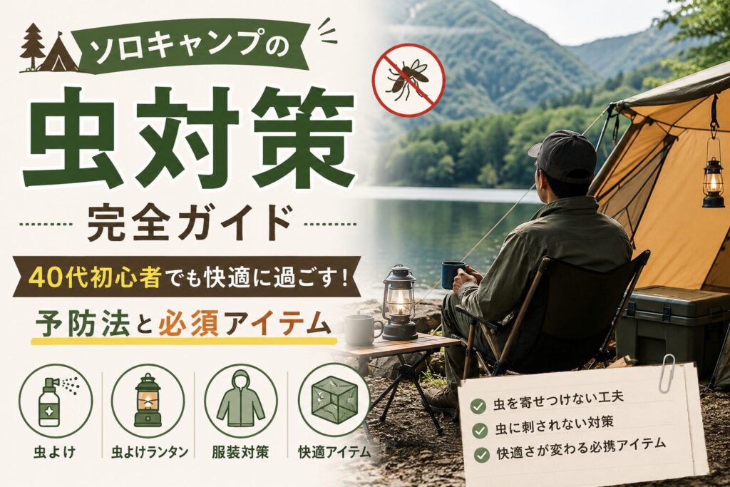 ソロキャンプ初心者向けの虫対策完全ガイドを紹介したアウトドア対策画像
