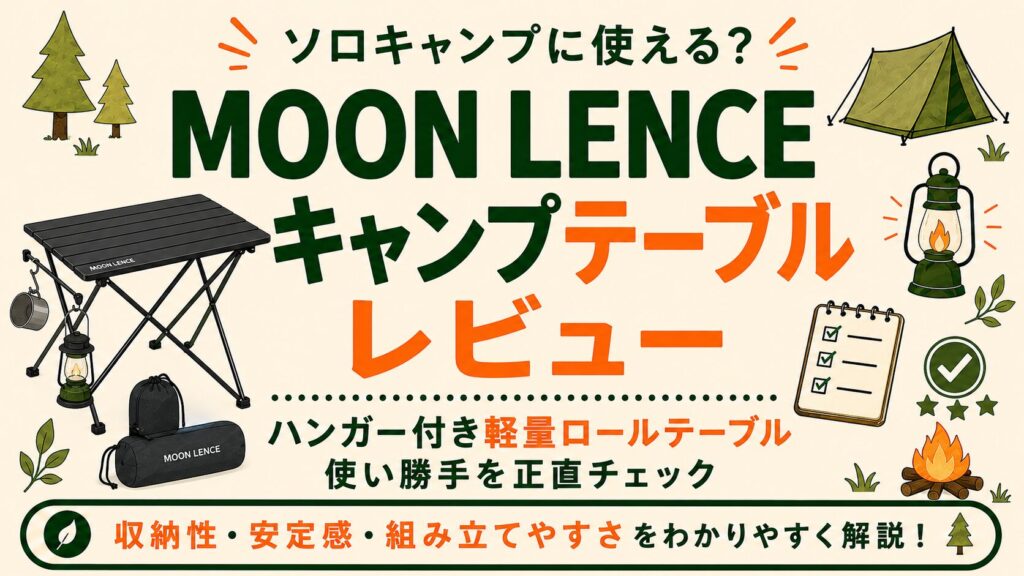MOON LENCE キャンプテーブル レビュー|ハンガー付き軽量ロール