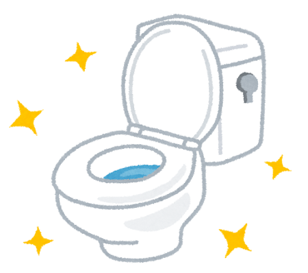 清潔に掃除されたキャンプ場のトイレを表すイラスト。